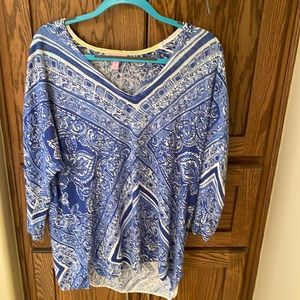 Lilly Pulitzer Jameson Sweater Dolman Blue Crush Open Water Linen Top